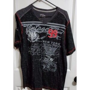 Vertical Sport Men T-Shirt  XL Black Graphic Label City Streetwear V Neck Vtg 99
